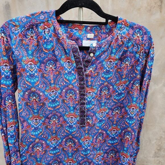 Ann Taylor loft brightly colored print popover blouse - Picture 3 of 6